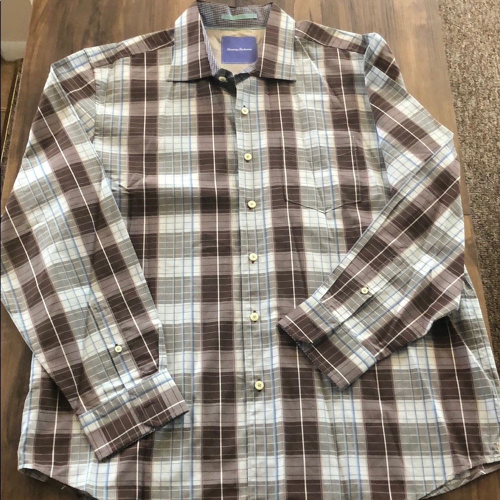 Tommy Bahama dress shirt long sleeve blue brown XL